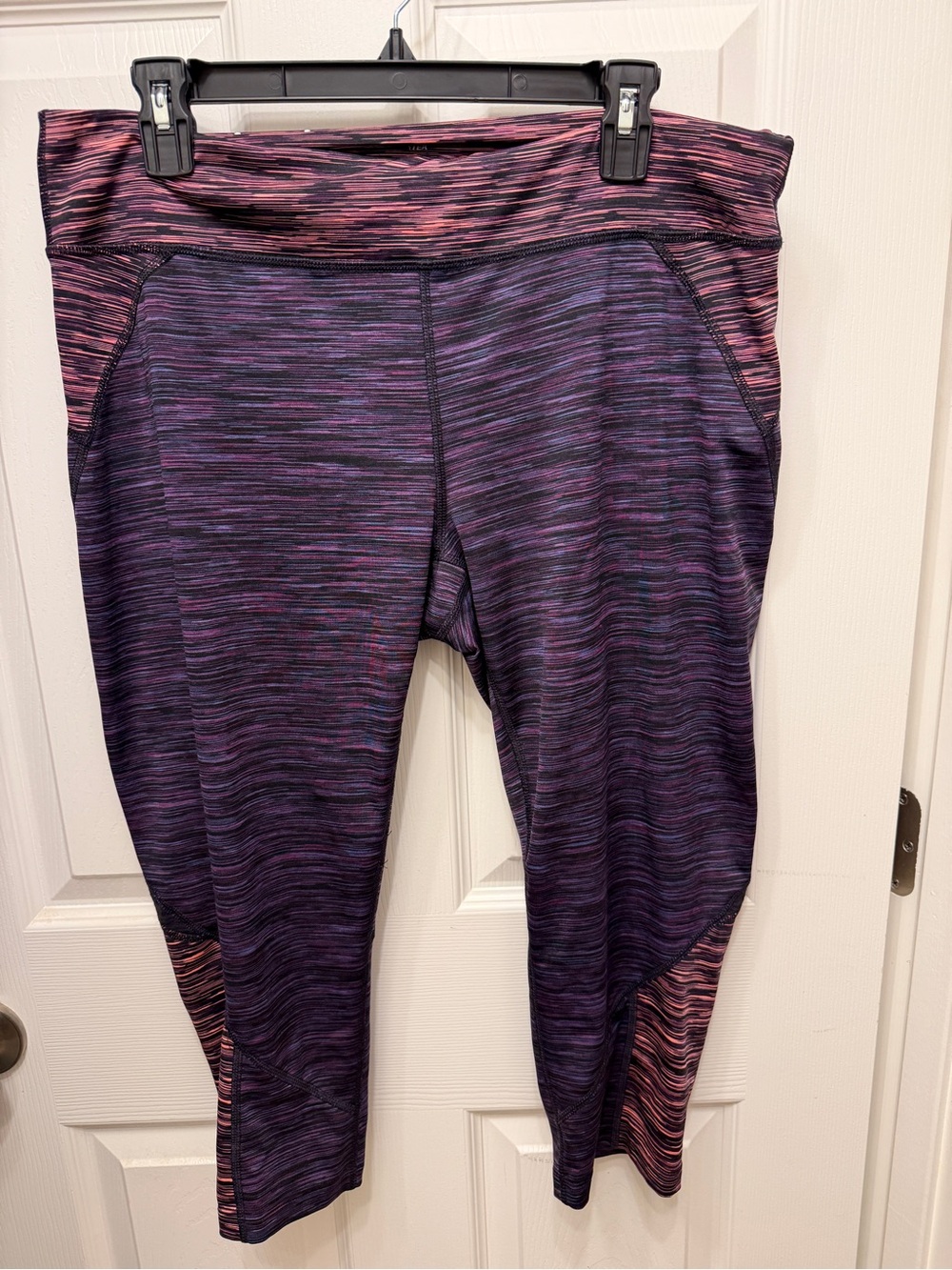 Tek-Gear Purple and Pink Striped Athletic Capri Leggings